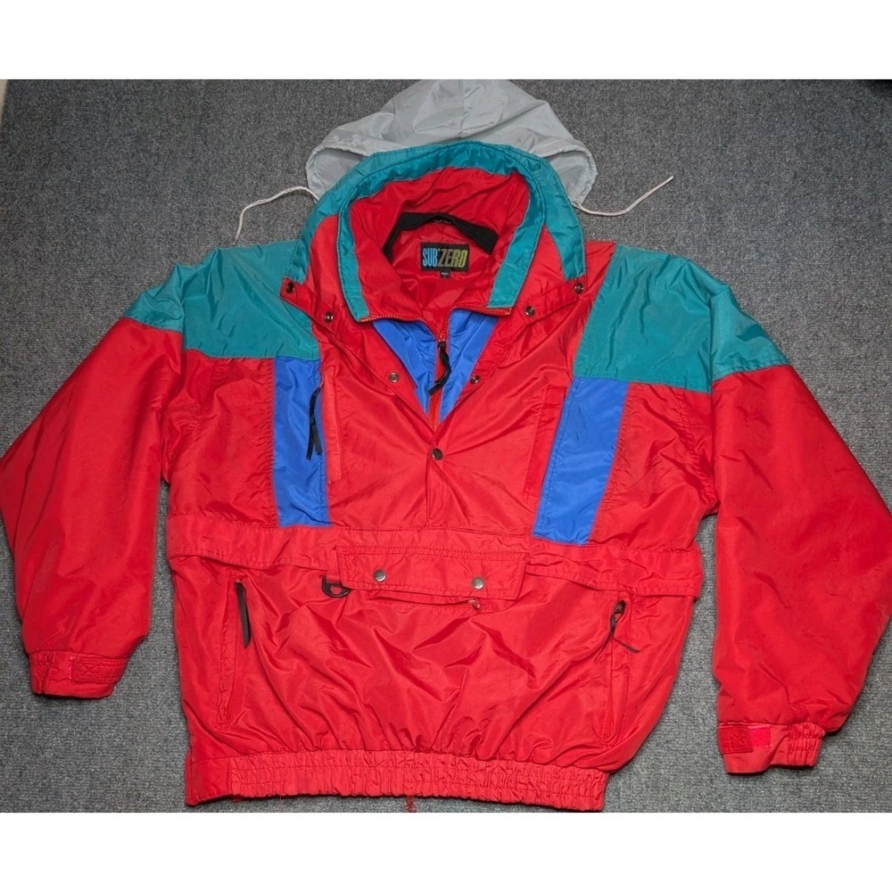 VTG 80s 90s Neon Colorblock‎ Ski Jacket Unisex M Sub Zero Blue Red Puffer Coat